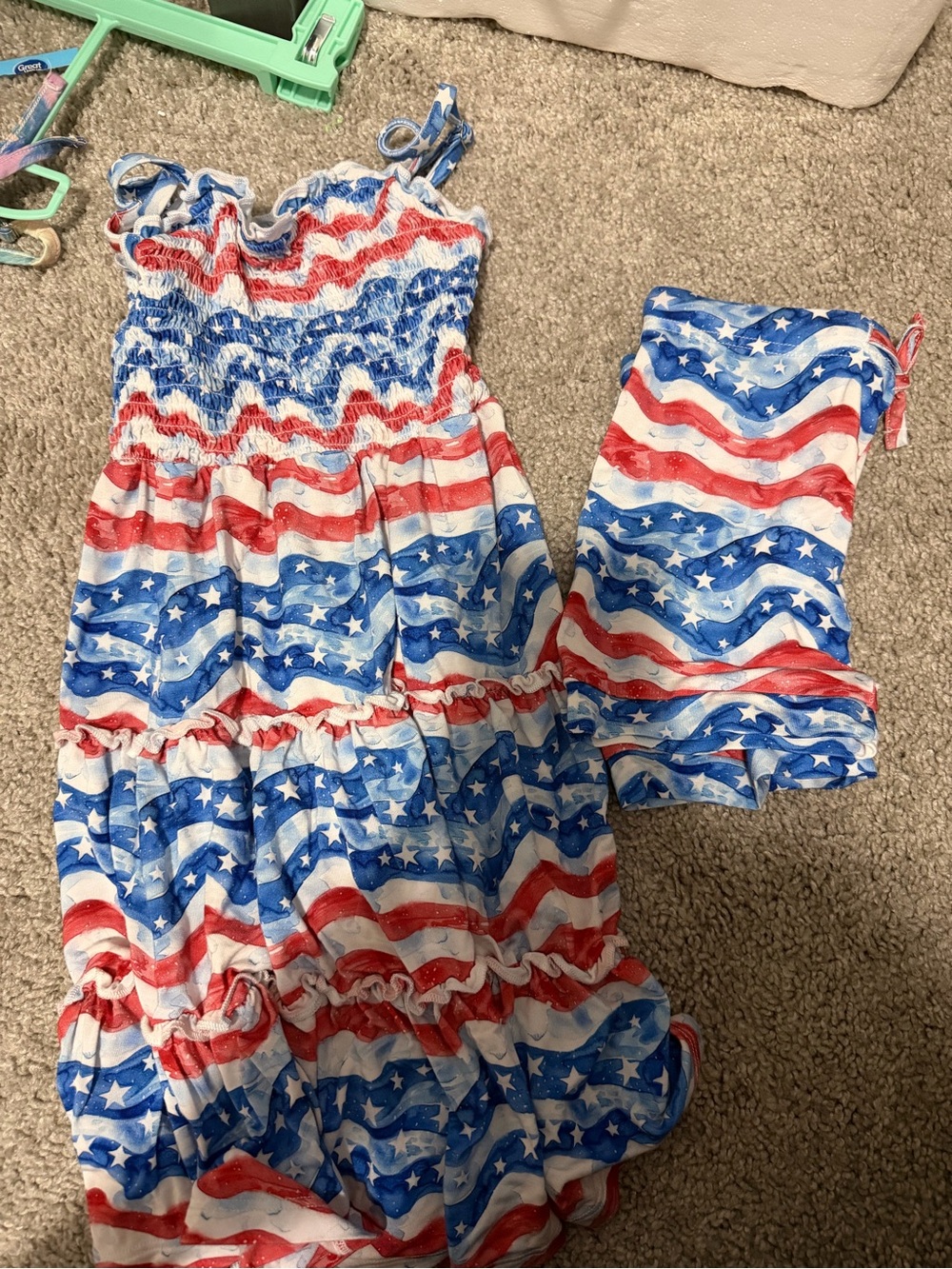 Bums and roses Girls Red, White & Blue Star Print Sundress with Matching shorts